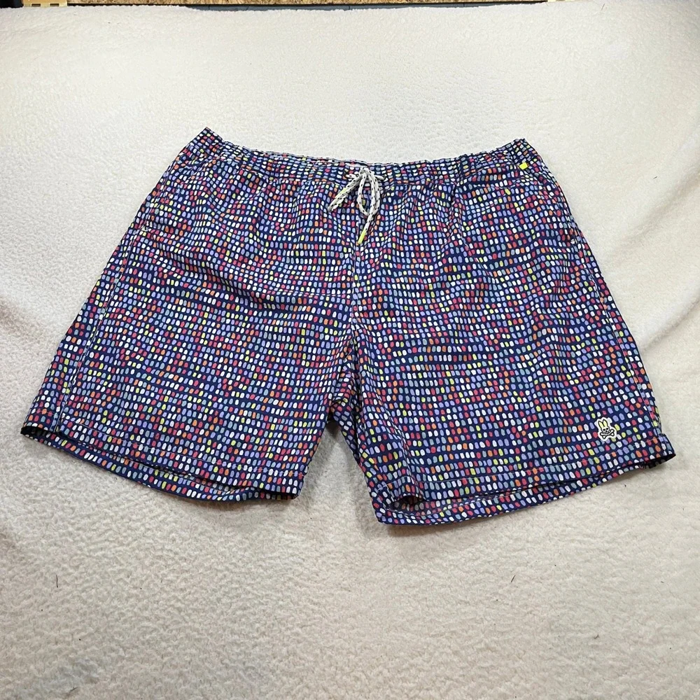 Psycho Bunny Swim Trunks Mens 3XL Blue Multi Dot B9W180D1NS Board Shorts Logo